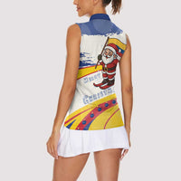 Colombia Christmas Women Sleeveless Polo Shirt with Santa Skiing Colombian Flag and Holiday Ornament - Wonder Print Shop