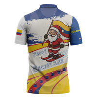 Colombia Christmas Zipper Polo Shirt with Santa Skiing Colombian Flag and Holiday Ornament - Wonder Print Shop