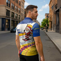 Colombia Christmas Zipper Polo Shirt with Santa Skiing Colombian Flag and Holiday Ornament - Wonder Print Shop