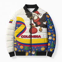 Colombia Christmas Bomber Puffer Jacket with Santa Condor Gift Bag and Holiday Food Pattern - Wonder Print Shop