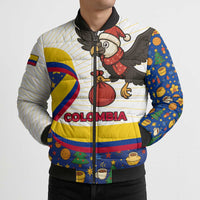 Colombia Christmas Bomber Puffer Jacket with Santa Condor Gift Bag and Holiday Food Pattern - Wonder Print Shop