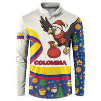 Colombia Christmas Button Sweatshirt with Santa Condor Gift Bag and Holiday Food Pattern - Wonder Print Shop