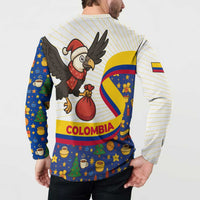 Colombia Christmas Button Sweatshirt with Santa Condor Gift Bag and Holiday Food Pattern - Wonder Print Shop