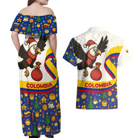 Colombia Christmas Couples Matching Off Shoulder Maxi Dress and Hawaiian Shirt with Santa Condor Gift Bag and Holiday Food Pattern - Wonder Print Shop