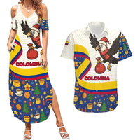 Colombia Christmas Couples Matching Summer Maxi Dress and Hawaiian Shirt with Santa Condor Gift Bag and Holiday Food Pattern - Wonder Print Shop