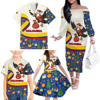 Colombia Christmas Family Matching Off The Shoulder Long Sleeve Dress and Hawaiian Shirt with Santa Condor Gift Bag and Holiday Food Pattern - Wonder Print Shop
