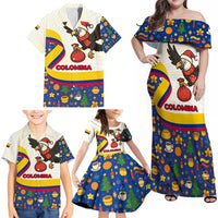 Colombia Christmas Family Matching Off Shoulder Maxi Dress and Hawaiian Shirt with Santa Condor Gift Bag and Holiday Food Pattern - Wonder Print Shop