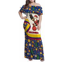 Colombia Christmas Family Matching Off Shoulder Maxi Dress and Hawaiian Shirt with Santa Condor Gift Bag and Holiday Food Pattern - Wonder Print Shop
