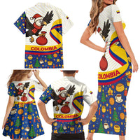 Colombia Christmas Family Matching Short Sleeve Bodycon Dress and Hawaiian Shirt with Santa Condor Gift Bag and Holiday Food Pattern - Wonder Print Shop