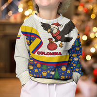 Colombia Christmas Kid Ugly Christmas Sweater with Santa Condor Gift Bag and Holiday Food Pattern - Wonder Print Shop