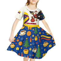 Colombia Christmas Kid Short Sleeve Dress with Santa Condor Gift Bag and Holiday Food Pattern - Wonder Print Shop