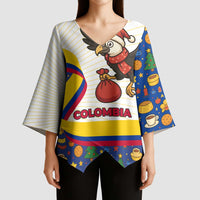 Colombia Christmas Kimono Sleeve Blouse with Santa Condor Gift Bag and Holiday Food Pattern - Wonder Print Shop