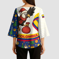 Colombia Christmas Kimono Sleeve Blouse with Santa Condor Gift Bag and Holiday Food Pattern - Wonder Print Shop