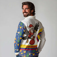 Colombia Christmas Long Sleeve Polo Shirt with Santa Condor Gift Bag and Holiday Food Pattern - Wonder Print Shop