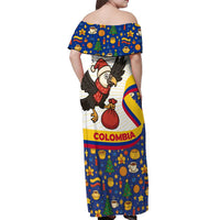 Colombia Christmas Off Shoulder Maxi Dress with Santa Condor Gift Bag and Holiday Food Pattern - Wonder Print Shop