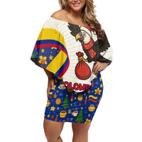 Colombia Christmas Off Shoulder Short Dress with Santa Condor Gift Bag and Holiday Food Pattern - Wonder Print Shop