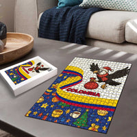Colombia Christmas Puzzle with Santa Condor Gift Bag and Holiday Food Pattern - Wonder Print Shop