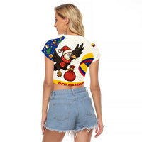 Colombia Christmas Raglan Cropped T Shirt with Santa Condor Gift Bag and Holiday Food Pattern - Wonder Print Shop