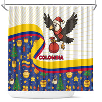 Colombia Christmas Shower Curtain with Santa Condor Gift Bag and Holiday Food Pattern - Wonder Print Shop