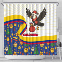 Colombia Christmas Shower Curtain with Santa Condor Gift Bag and Holiday Food Pattern - Wonder Print Shop