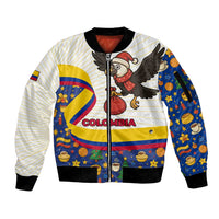 Colombia Christmas Sleeve Zip Bomber Jacket with Santa Condor Gift Bag and Holiday Food Pattern - Wonder Print Shop