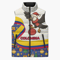 Colombia Christmas Sleeveless Puffer Jacket with Santa Condor Gift Bag and Holiday Food Pattern - Wonder Print Shop