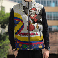 Colombia Christmas Sleeveless Puffer Jacket with Santa Condor Gift Bag and Holiday Food Pattern - Wonder Print Shop