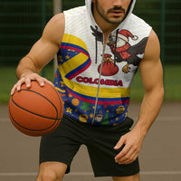 Colombia Christmas Sleeveless Zip Hoodie with Santa Condor Gift Bag and Holiday Food Pattern - Wonder Print Shop