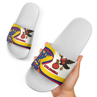 Colombia Christmas Slide Sandals with Santa Condor Gift Bag and Holiday Food Pattern - Wonder Print Shop