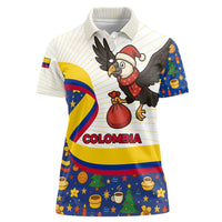 Colombia Christmas Women Polo Shirt with Santa Condor Gift Bag and Holiday Food Pattern - Wonder Print Shop