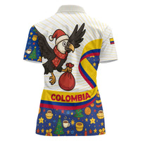 Colombia Christmas Women Polo Shirt with Santa Condor Gift Bag and Holiday Food Pattern - Wonder Print Shop
