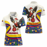 Colombia Christmas Women Polo Shirt with Santa Condor Gift Bag and Holiday Food Pattern - Wonder Print Shop