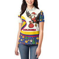 Colombia Christmas Women Polo Shirt with Santa Condor Gift Bag and Holiday Food Pattern - Wonder Print Shop