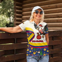 Colombia Christmas Women Polo Shirt with Santa Condor Gift Bag and Holiday Food Pattern - Wonder Print Shop