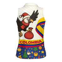Colombia Christmas Women Sleeveless Polo Shirt with Santa Condor Gift Bag and Holiday Food Pattern - Wonder Print Shop