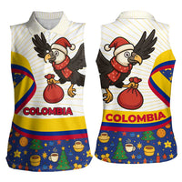 Colombia Christmas Women Sleeveless Polo Shirt with Santa Condor Gift Bag and Holiday Food Pattern - Wonder Print Shop