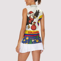 Colombia Christmas Women Sleeveless Polo Shirt with Santa Condor Gift Bag and Holiday Food Pattern - Wonder Print Shop