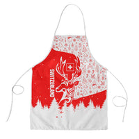 Switzerland Christmas Apron with Red Reindeer Snow Forest and Holiday Icon - Wonder Print Shop