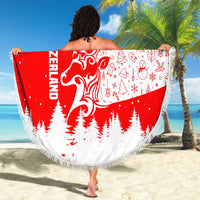 Switzerland Christmas Beach Blanket with Red Reindeer Snow Forest and Holiday Icon - Wonder Print Shop