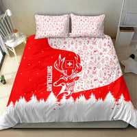 Switzerland Christmas Bedding Set with Red Reindeer Snow Forest and Holiday Icon - Wonder Print Shop