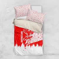 Switzerland Christmas Bedding Set with Red Reindeer Snow Forest and Holiday Icon - Wonder Print Shop