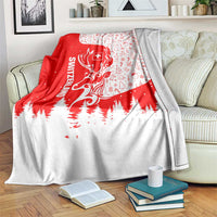 Switzerland Christmas Blanket with Red Reindeer Snow Forest and Holiday Icon - Wonder Print Shop