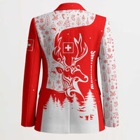 Switzerland Christmas Blazer with Red Reindeer Snow Forest and Holiday Icon - Wonder Print Shop