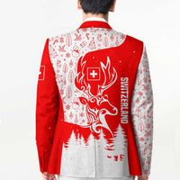 Switzerland Christmas Blazer with Red Reindeer Snow Forest and Holiday Icon - Wonder Print Shop