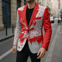 Switzerland Christmas Blazer with Red Reindeer Snow Forest and Holiday Icon - Wonder Print Shop