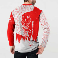 Switzerland Christmas Button Sweatshirt with Red Reindeer Snow Forest and Holiday Icon - Wonder Print Shop