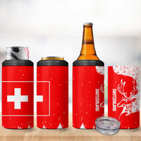 Switzerland Christmas 4 in 1 Can Cooler Tumbler with Red Reindeer Snow Forest and Holiday Icon - Wonder Print Shop