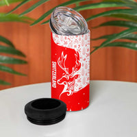 Switzerland Christmas 4 in 1 Can Cooler Tumbler with Red Reindeer Snow Forest and Holiday Icon - Wonder Print Shop