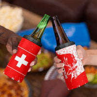 Switzerland Christmas 4 in 1 Can Cooler Tumbler with Red Reindeer Snow Forest and Holiday Icon - Wonder Print Shop