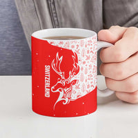 Switzerland Christmas Ceramic Mug with Red Reindeer Snow Forest and Holiday Icon - Wonder Print Shop